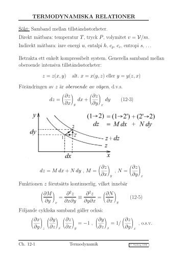 Samband mellan tillst˚andsstorheter. Direkt mätbara: temperatur T ...