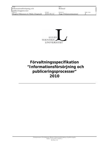 Informationsförsörjning och publiceringsprocesser - Luleå tekniska ...