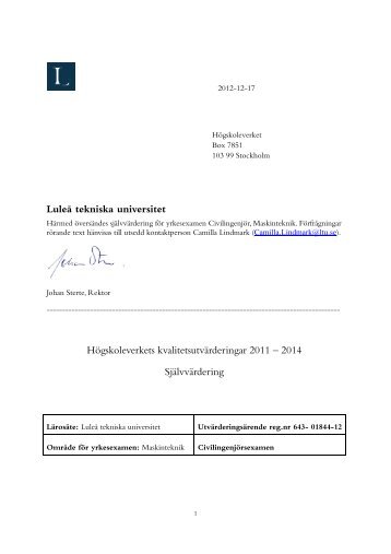 Luleå tekniska universitet Högskoleverkets kvalitetsutvärderingar ...