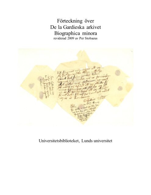 Förteckning över De la Gardieska arkivet ... - Lunds universitet