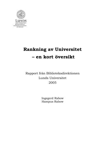 Rankning av Universitet – en kort översikt - Lunds universitets bibliotek