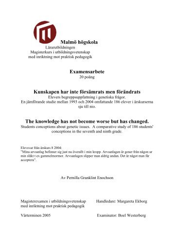 Malmö högskola Examensarbete Kunskapen har ... - Lunds kommun