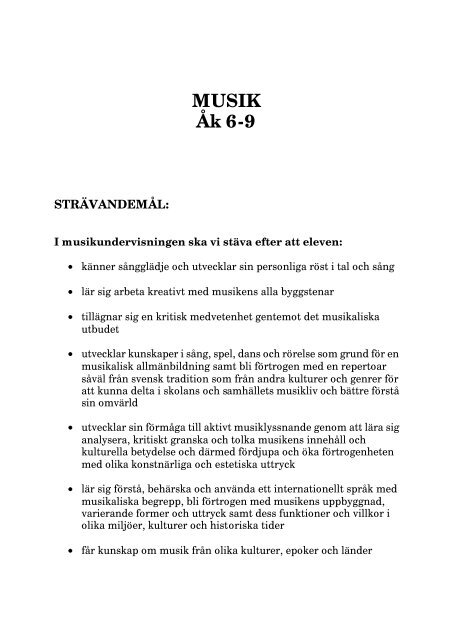MUSIK Åk 6-9 STRÄVANDEMÅL