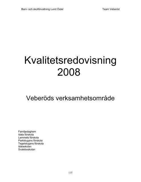 Kvalitetsredovisning 2008 - Lunds kommun