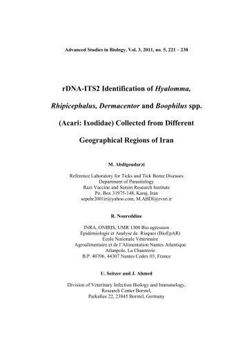 rDNA-ITS2 Identification of Hyalomma, Rhipicephalus ... - HIKARI Ltd