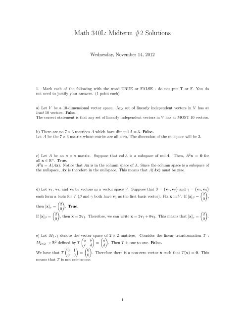 Math 340L Midterm 2 Solutions