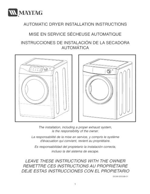 automatic dryer installation instructions ... - ManageMyLife