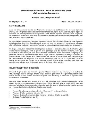 Semi-finition des veaux : essai de différends types d ... - MAPAQ