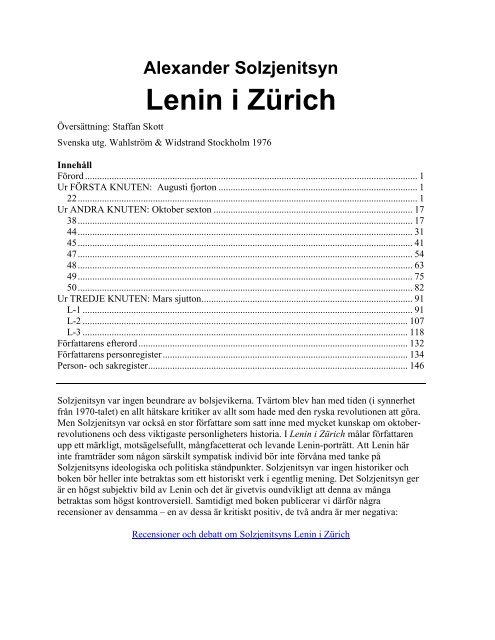 Alexander Solzjenitsyn: Lenin i Zürich - Marxistarkiv