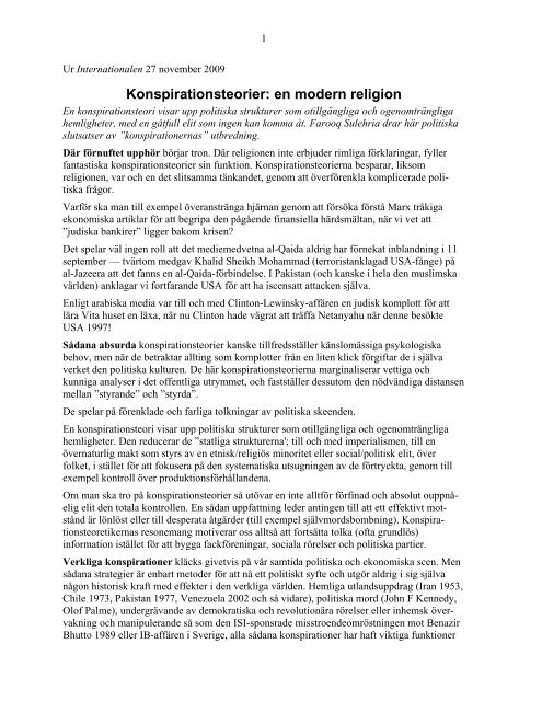 Konspirationsteorier: en modern religion - Marxistarkiv