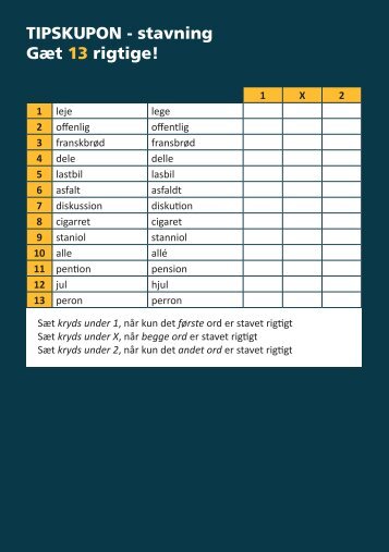 TIPSKUPON - stavning Gæt 13 rigtige!