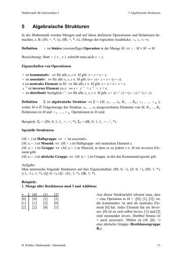 5 Algebraische Strukturen - am Institut für Mathematik und Informatik