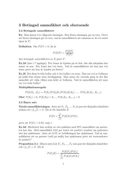 3 Betingad sannolikhet och oberoende