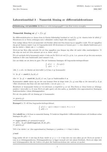 Laborationsblad 3 – Numerisk lösning av differentialekvationer