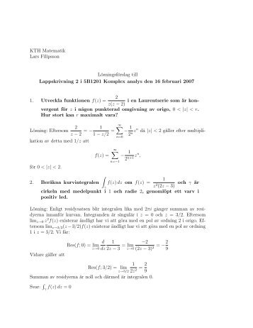 Förrförra årets Kontrollskrivning 2 med lösningar - Matematik - KTH