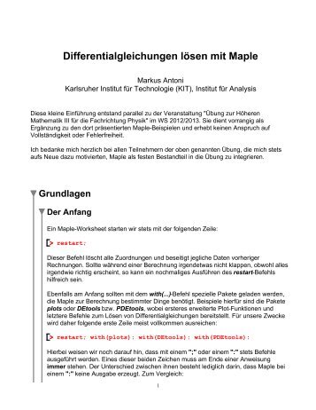 Differentialgleichungen lösen mit Maple - KIT