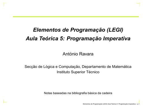 Aula Teórica 5: Programação Imperativa