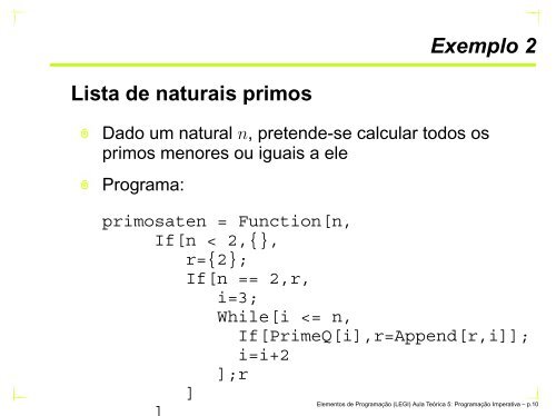 Aula Teórica 5: Programação Imperativa