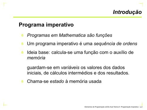 Aula Teórica 5: Programação Imperativa