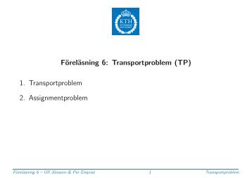 Föreläsning 6: Transportproblem (TP) 1. Transportproblem 2 ...
