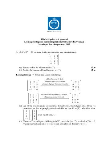 SF1624 Algebra och geometri Lösningsförslag med ...