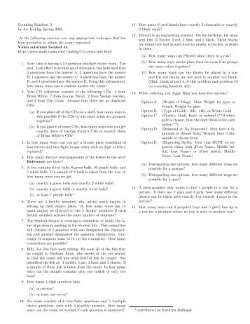 Counting Handout 3 by Joe Kahlig, Spring 2005 In the following ...