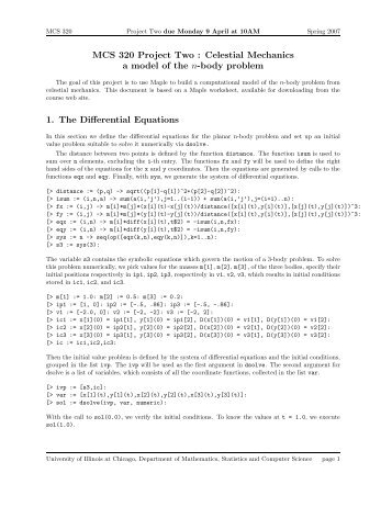 MCS 320 Project Two : Celestial Mechanics a model of the n-body ...