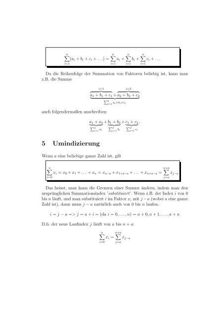 Rechenregeln für Summen - Mathe Online