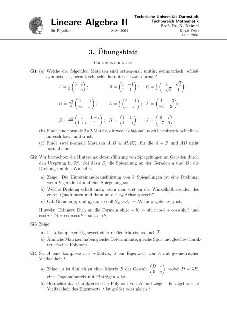 A Lineare Algebra II - Fachbereich Mathematik - Technische ...