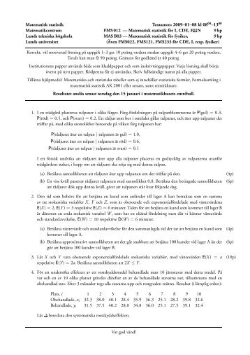 Fms012 tenta 090108 - Matematikcentrum - Lunds Tekniska Högskola