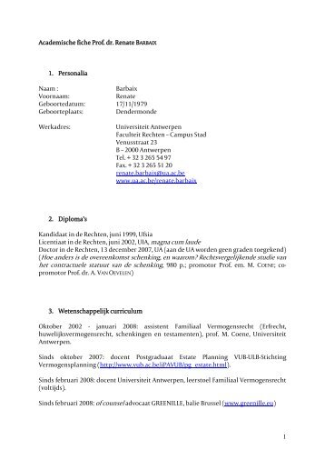 Curriculum vitae Renate Barbaix - Universiteit Antwerpen