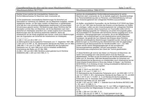 Gegenüberstellung Maschinenrichtlinie ALT/NEU - Mechatroniker