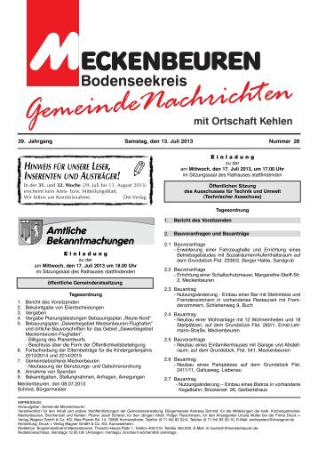Gemeinde-Nachrichten Meckenbeuren, Nr. 28 vom 13.07.2013 (6 mb)