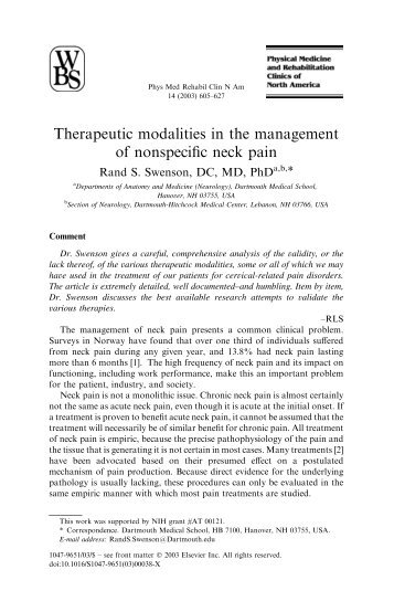 Therapeutic modalities in the management of nonspecific neck pain