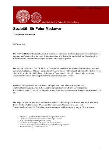 Medizinische Fakultät Heidelberg: Sir Peter Medawar