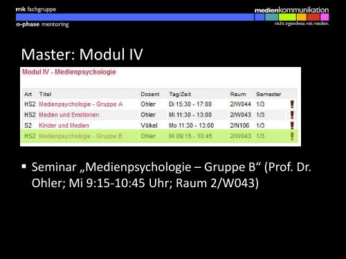 Präsentation des Master-Mentorings - Medienkommunikation