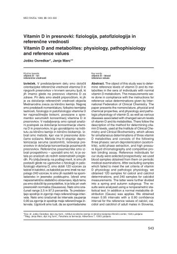 Vitamin D in presnovki: fiziologija, patofiziologija in referen~ne ...