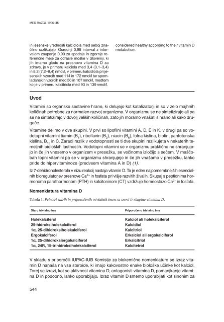 Vitamin D in presnovki: fiziologija, patofiziologija in referen~ne ...