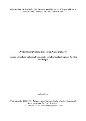 „Vorwärts zur gedächtnisfreien Gesellschaft!“ - Niklaus Meienberg