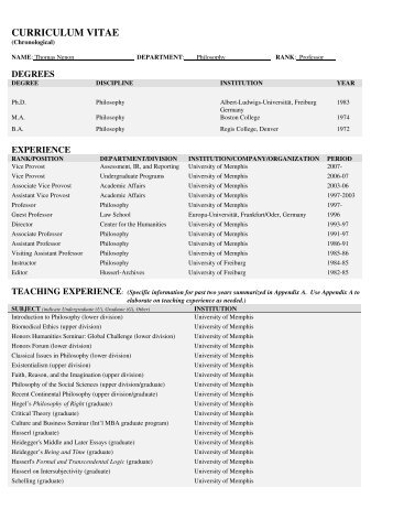 CURRICULUM VITAE - University of Memphis