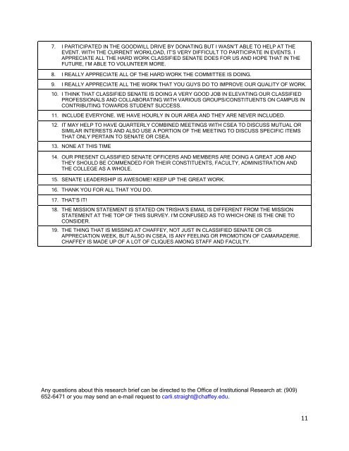 Classified Senate Staff Survey, Fall 2011 - Chaffey College