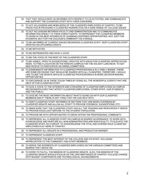 Classified Senate Staff Survey, Fall 2011 - Chaffey College