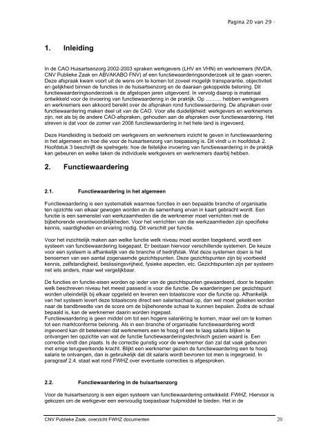 Overzicht van belangrijkste documenten Functiewaardering CAO ...