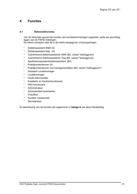 Overzicht van belangrijkste documenten Functiewaardering CAO ...