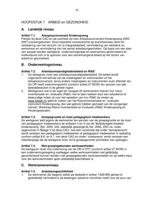 Collectieve Arbeidsovereenkomst Kinderopvang 2007-2008