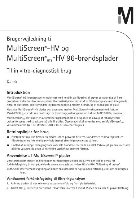 MultiScreen®-HV og MultiScreen® HTS-HV 96 ... - Millipore