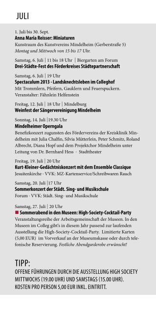 Kulturkalender Juni bis Dezember 2013 - Stadt Mindelheim