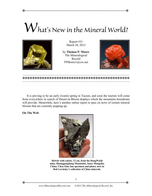 What's New in the Mineral World? - The Mineralogical Record