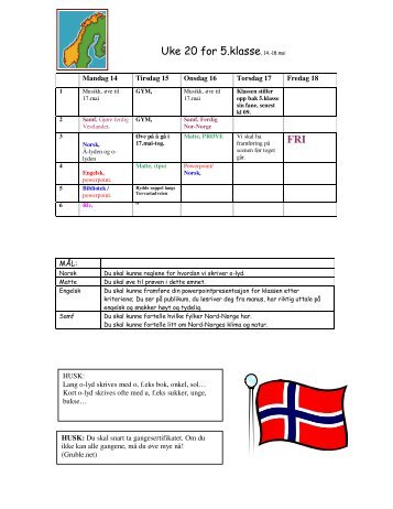 Uke 20 for 5.klasse, 14.-18.mai FRI - Minskole.no