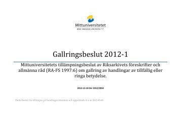 Tillämpningsbeslut av RA-FS 1997:6 om gallring ... - Mittuniversitetet